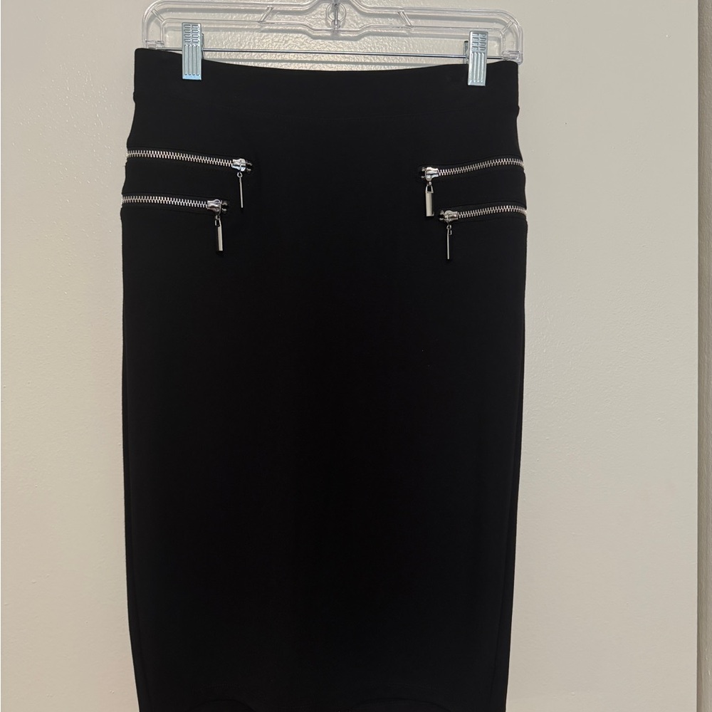 Black Zipper Detail Long Pencil Skirt